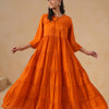 Poly Silk Orange Flared Designer Dress