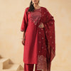 Red Silk Blend Embroidered Kurta Pant Set With Dupatta
