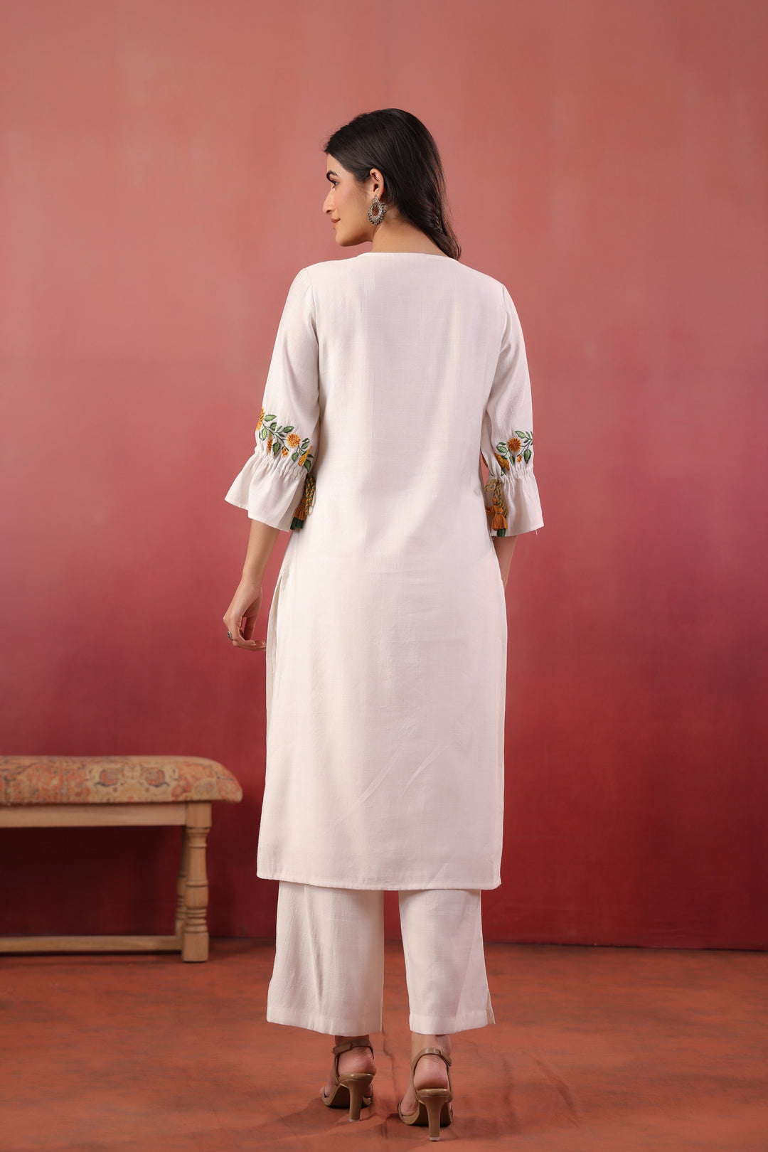 White Polyester Embroidered Designer Kurta Pant With Dupatta Set