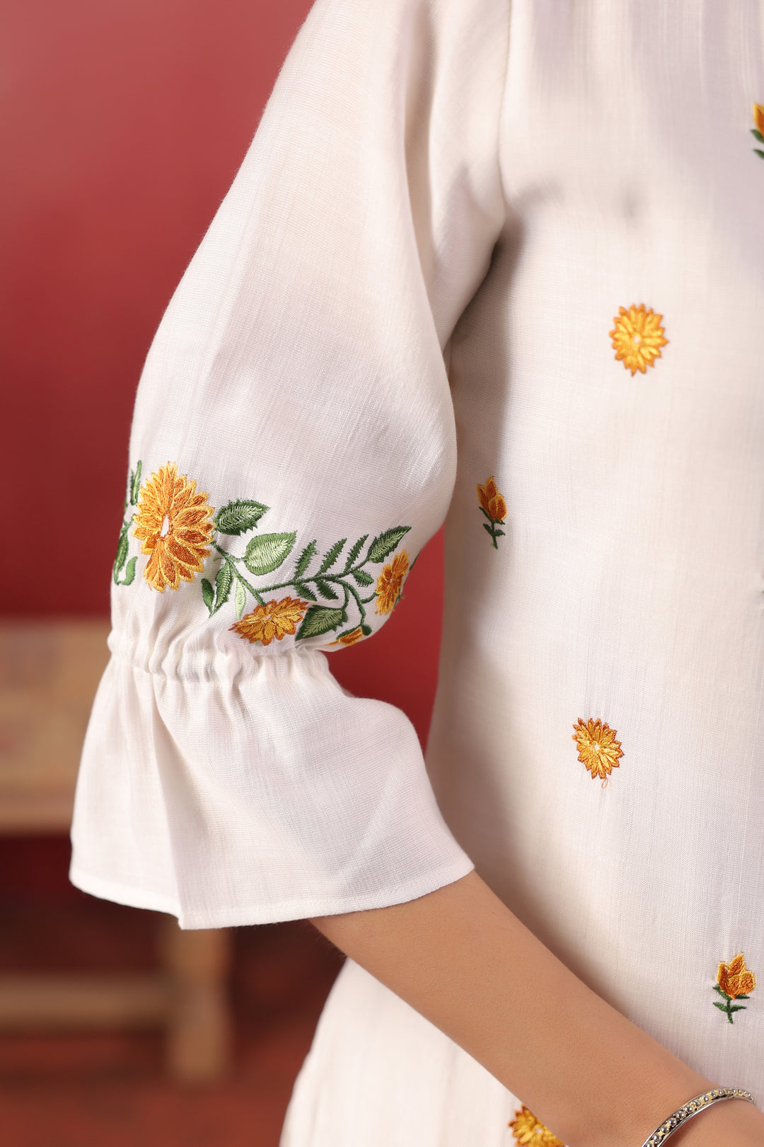 White Polyester Embroidered Designer Kurta Pant With Dupatta Set