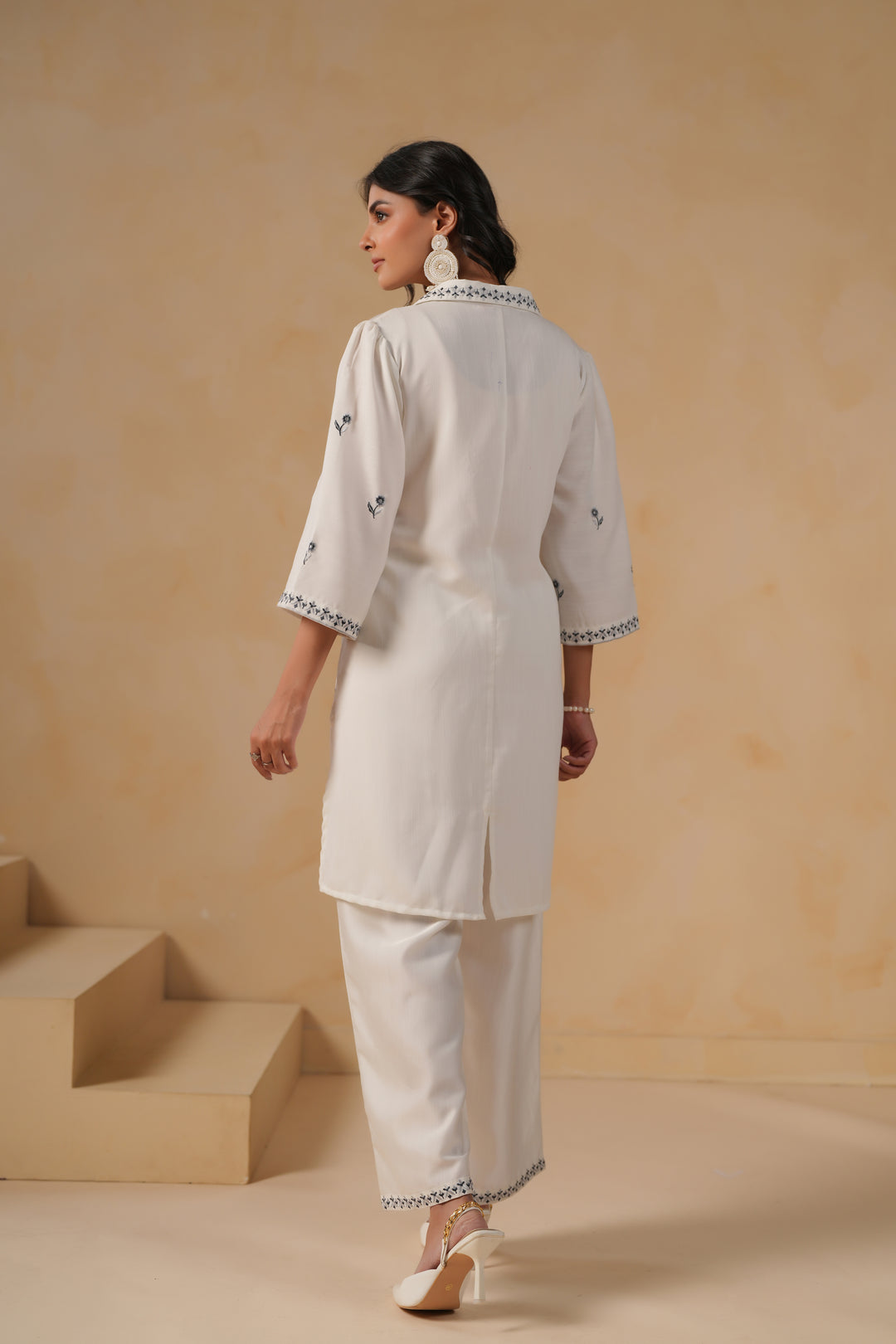 Poly Silk White Embroidered Designer Kurta Pant