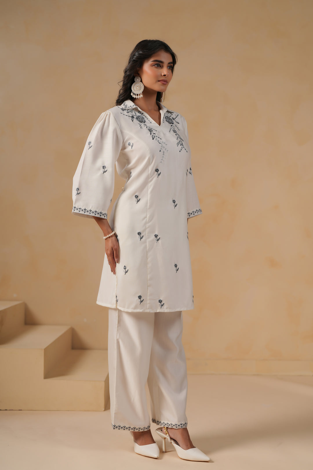 Poly Silk White Embroidered Designer Kurta Pant