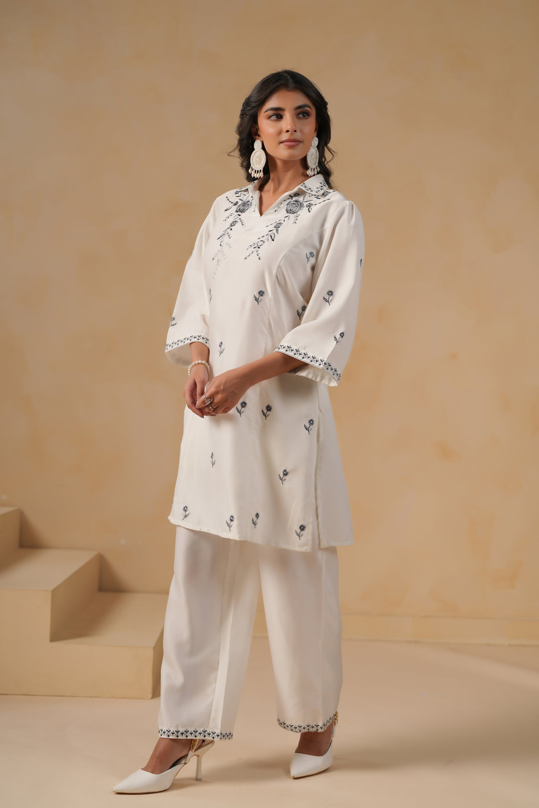 Poly Silk White Embroidered Designer Kurta Pant