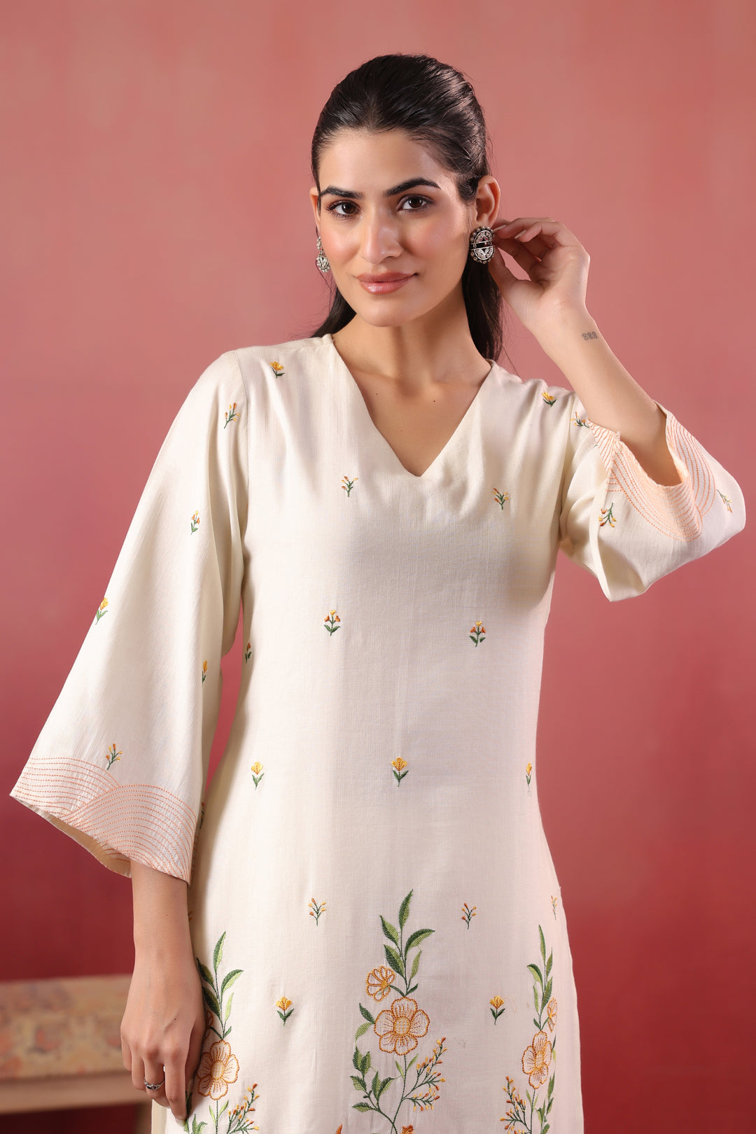 Polyester White Embroidered Designer Kurta Pant Set