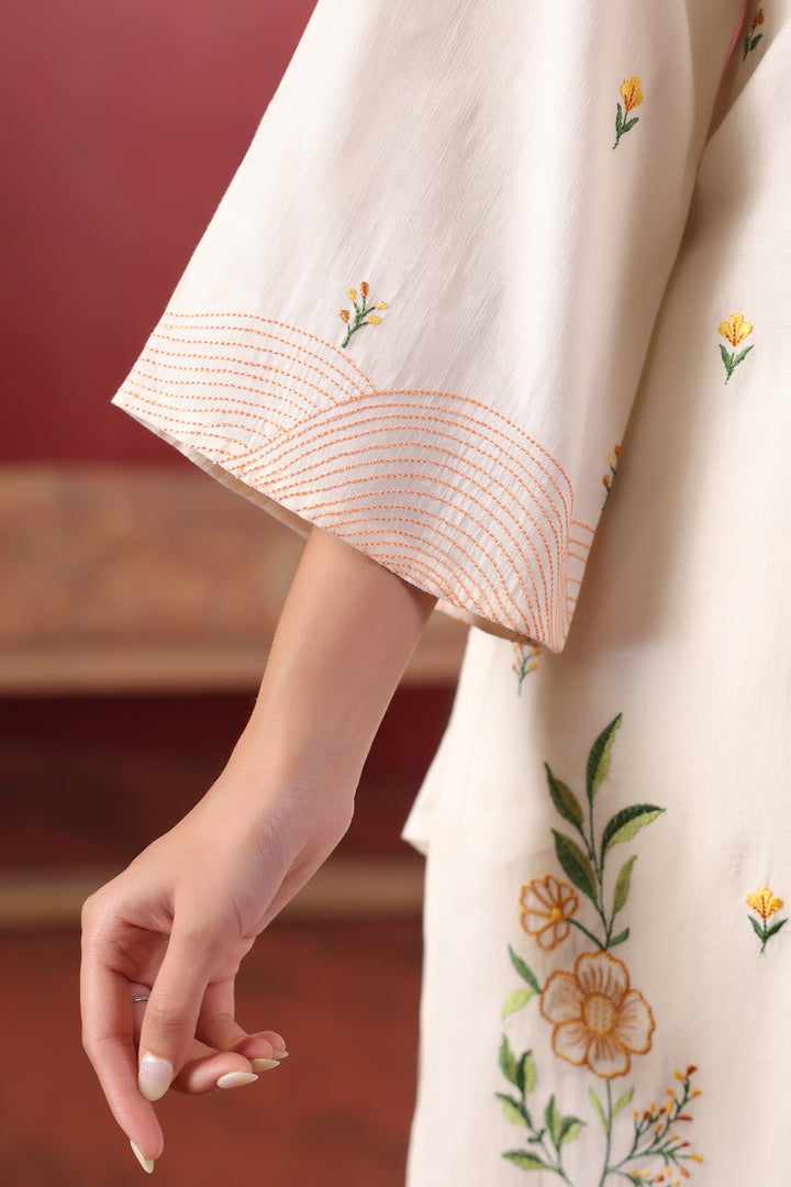 Polyester White Embroidered Designer Kurta Pant Set