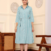 Green Yarn Dyed Embroidered Collar Dress