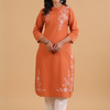 Rust Cotton Embroidered Kurta Pant Set