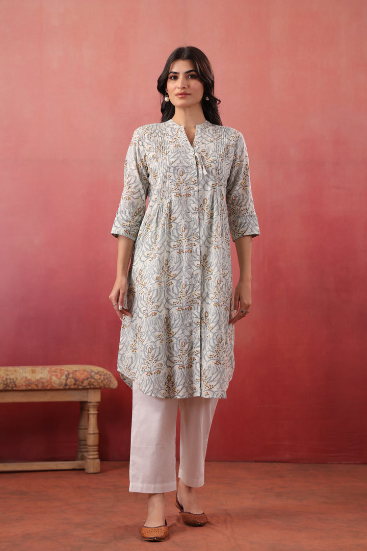 White cotton Floral Print Designer Dress