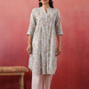 White cotton Floral Print Designer Dress