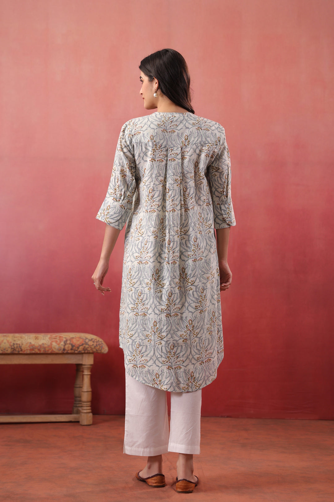 White cotton Floral Print Designer Dress