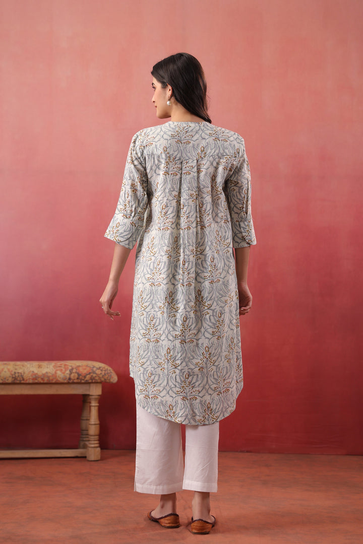 White cotton Floral Print Designer Dress