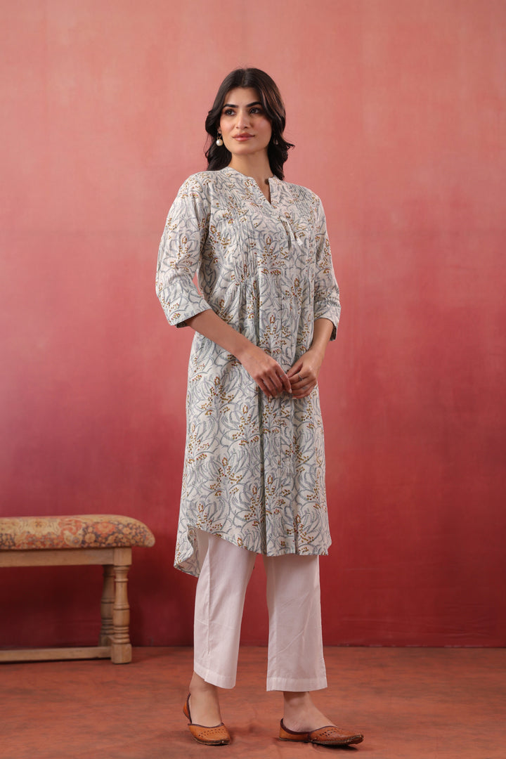 White cotton Floral Print Designer Dress