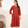 Red Cotton A-line Floral Printed Kurta