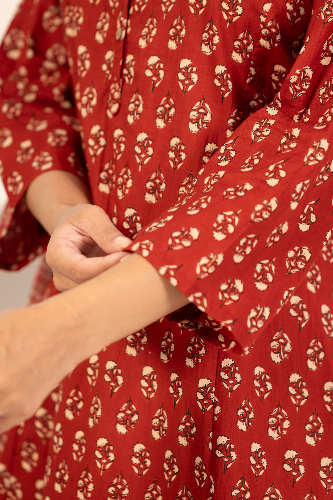 Red Cotton A-line Floral Printed Kurta