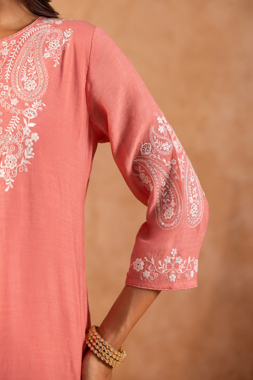 Pink Mul Chanderi Embroidered Designer Kurta Pant With Dupatta Set