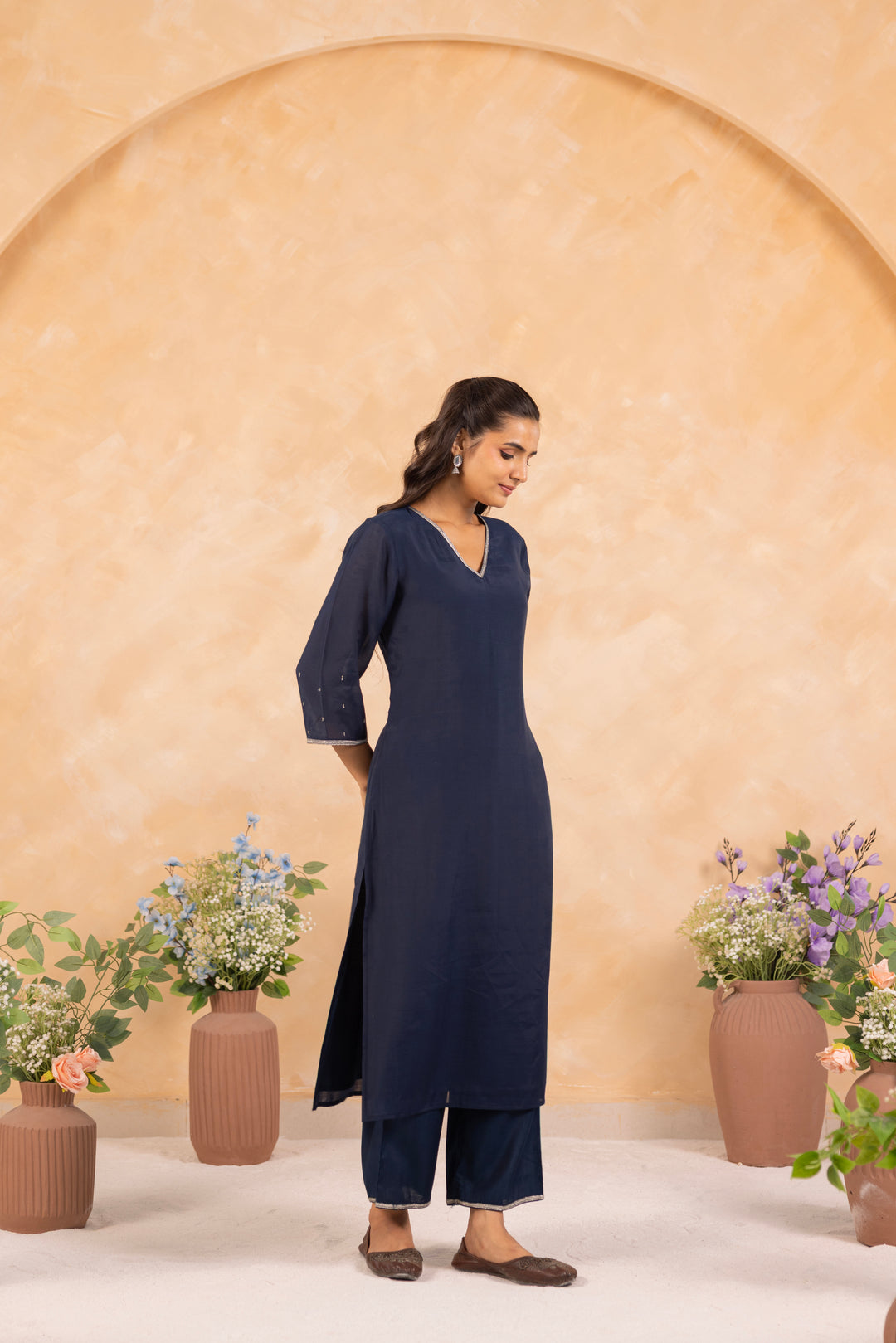 Blue Mal Chanderi Embroidered Designer Kurta Pant And Dupatta Set
