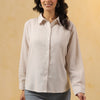 Beige Cotton Stripe Print Shirt Top