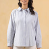 Blue Yarn Dyed Stripe Print Shirt Top