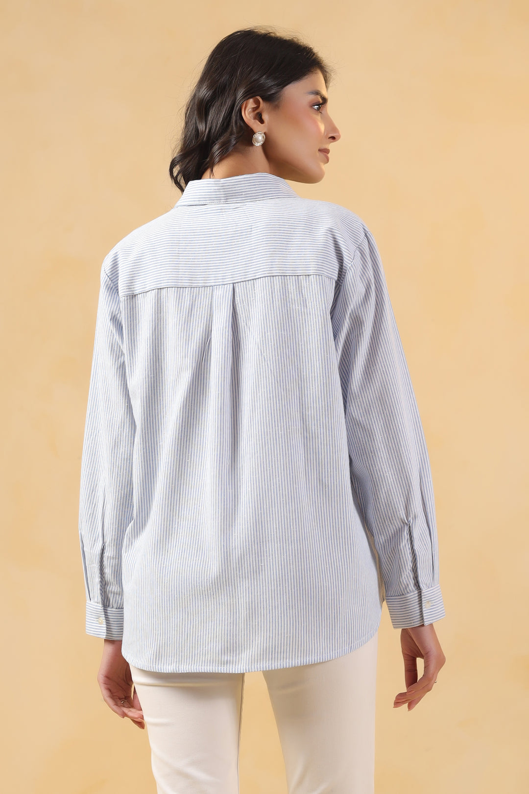 Blue Yarn Dyed Stripe Print Shirt Top