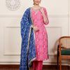Pink Bandhani Embroidered Kurta Pant set With Dupatta