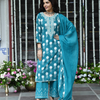 Blue Cotton Printed Embroidered Kurta Suit Set