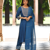 Blue Embroidered Kurta pant Set With Dupatta
