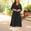 Black Cotton Embroidered A-Line Kurta