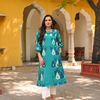 Blue Printed A-Line Kurta