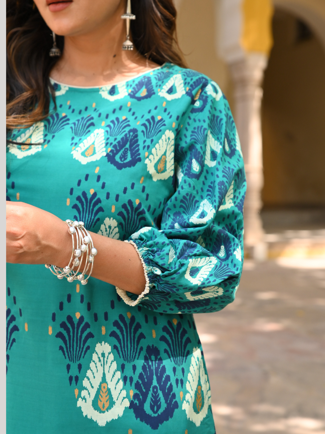 Blue Printed A Line Kurta