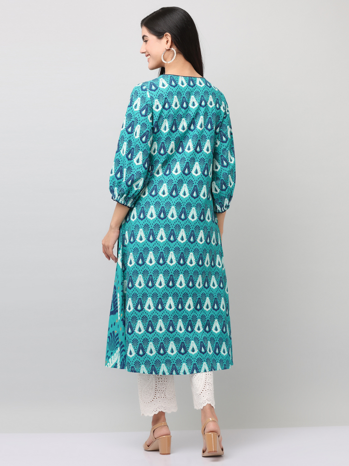 Blue Printed A Line Kurta