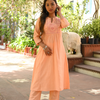 Cotton Embroidered Peach A-Line Kurta Pant Set
