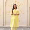 Yellow Cotton Embroidered A-Line Kurta Pant Set