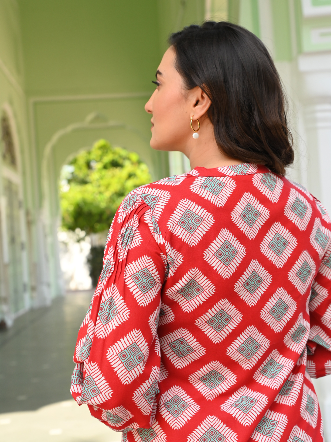 Red Ikat Printed Tunic Top
