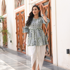 White and Green Cotton Printed Kurta Dhoti Co-Ord Set