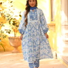 Cotton Blue Printed A-Line Kurta Pant Set