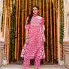 Pink Cotton Embroidered A Line Suit Set