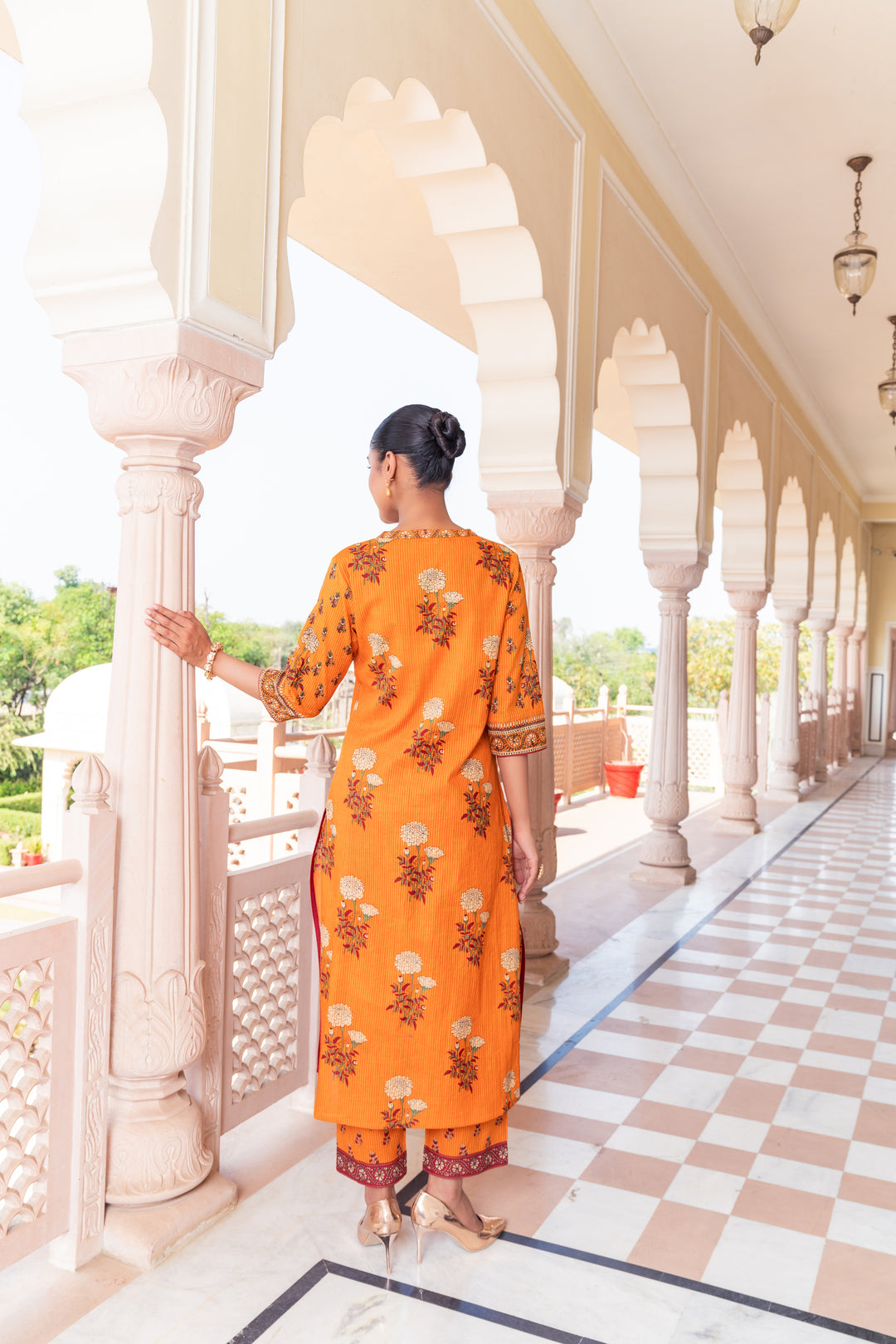 Mustard Cotton Floral Printed Kurta Pant Set With Dupatta