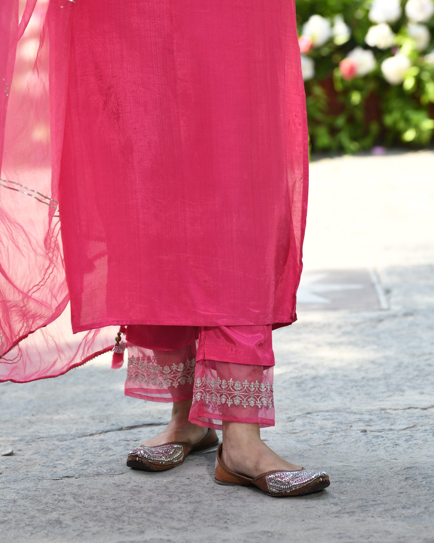 Pink Zari Embroidered Festive Designer Kurta Pant Set With Dupatta
