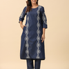 Dark Blue Embroidered Denim Straight  Kurta