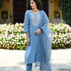Fog Blue Embroidered Kurta Pant Set With Dupatta