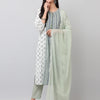 Cotton Green Printed Straight Kurta Pant Set With Dupatta