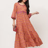 Peach Cotton Printed Tiered Dress