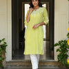 Mint Green Cotton Embroidered Straight Kurta