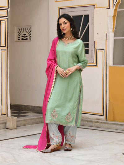 Light Green Embroidered Designer Salwar Suit Set