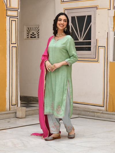 Light Green Embroidered Designer Salwar Suit Set