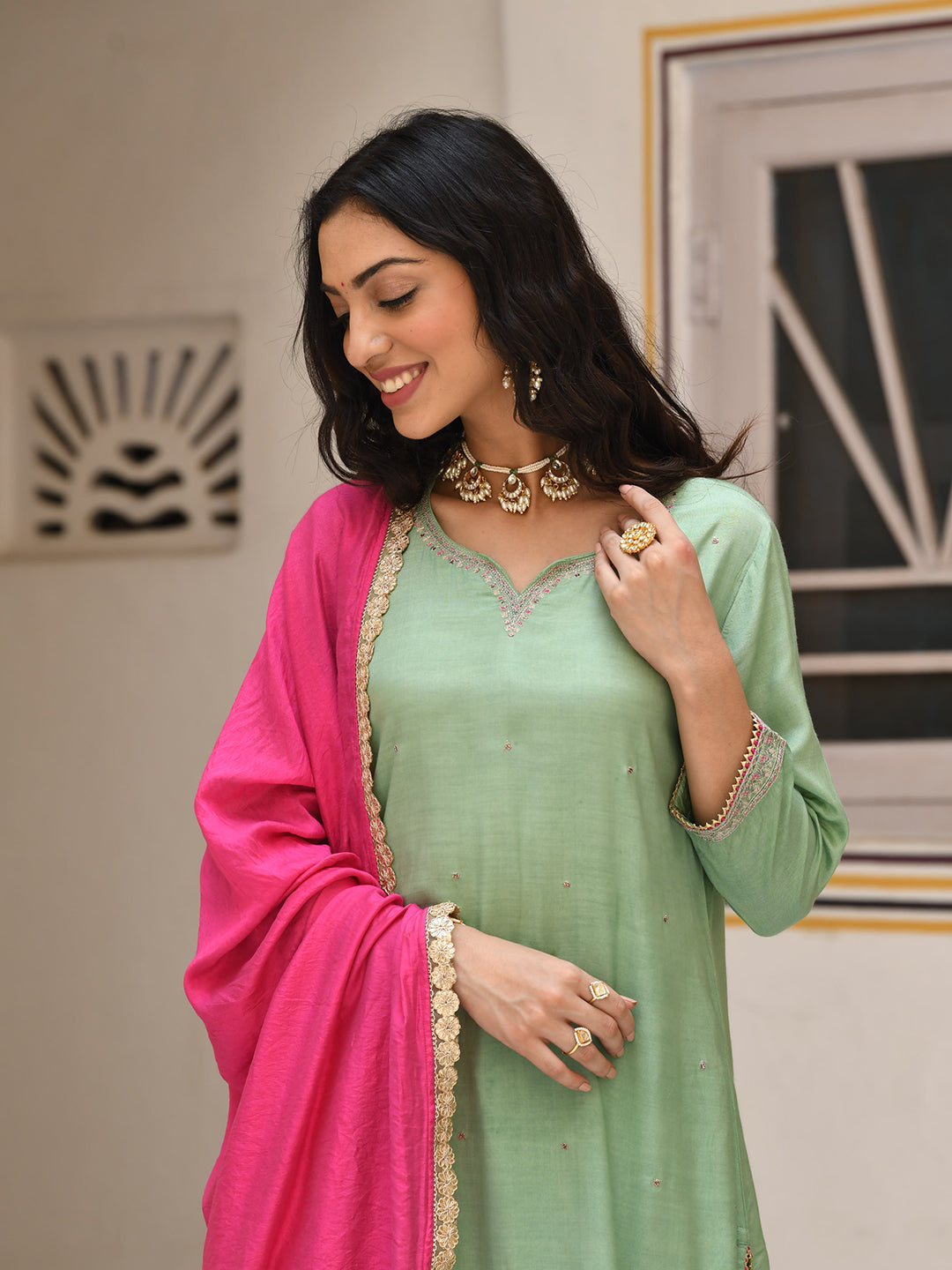 Light Green Embroidered Designer Salwar Suit Set – Savi India