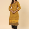 Mustard Printed Rayon Straight Kurta