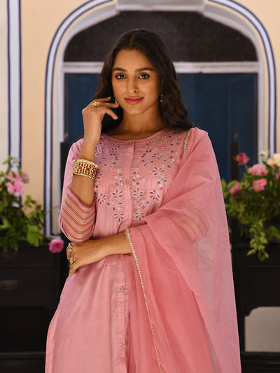 Pastel Pink Embroidered Designer Kurta Pant Set With Dupatta