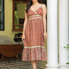 Rust Cotton Printed Strappy Flared Dress