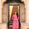 Pink Pure Cotton Striped Print Fancy Buttons Straight Kurta